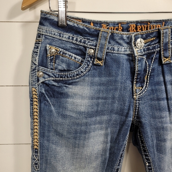 EUC Rock Revival Johanna Capri Cuffed Leg Denim Pant Women's sz 25 - Picture 4 of 11